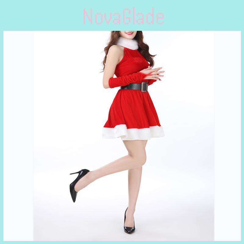 Women Deluxe Mrs Santa Claus Christmas Fancy Dress Costume With Fluffy Trim For Festive Parties