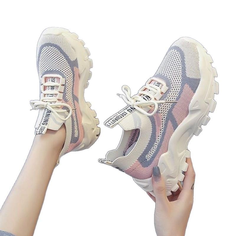 New Spring and Autumn Fly-woven Mesh Sneakers Casual Running Dad Shoes High Elasticity, Comfortable, Light Mouth and Lightweight