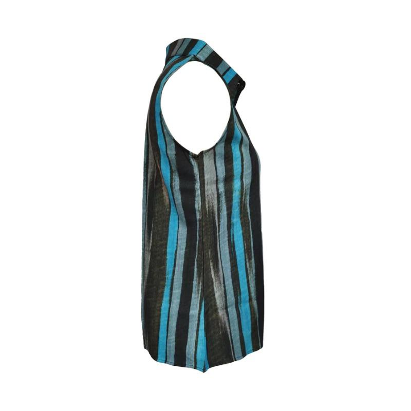 Womens Striped Print Button Down Sleeveless Casual Cardigan Shirt