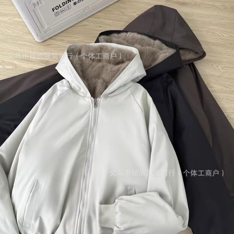 Unisex Reversible Hooded Puffer Jacket Winter Thick Cotton Coat Men Women Daily Wear