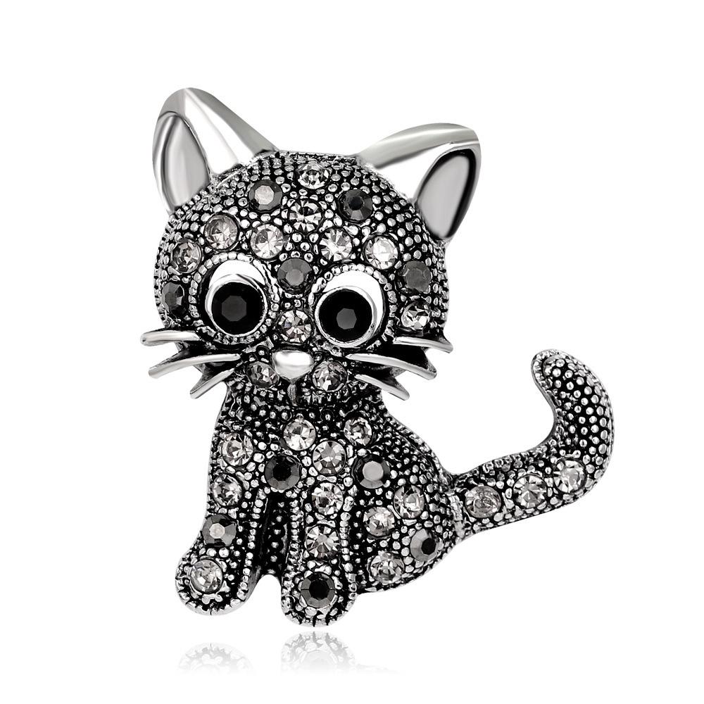 SKEDS Women Men Fashion Creative Exquisite Cute Cat Crystal Pin Lovely Kitten Rhinestone Delicate Kitten Enamel Brooch Badges