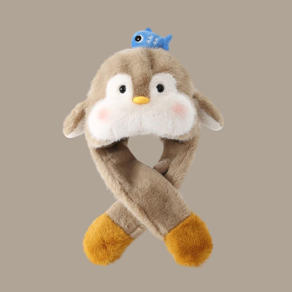 Solid Color Penguin Ear Moving Hat Fluffy Children Plush Pullover Cap  Outdoor Sport