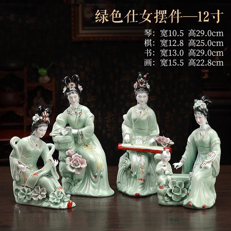 Chinese Jingdezhen Classic Ladies Ceramic Decoration Home Livingroom Desktop Sculpture Ornaments Hotel Bookcase Figurines Crafts