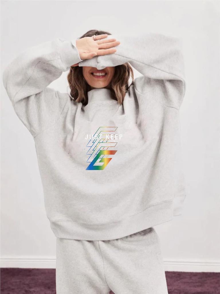 Autumn Heavyweight Women's Hoodie - Casual Loose Fit, Trendy Hot Stamping, Medium-High Collar, Long Sleeve - European/American Style