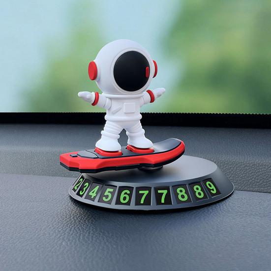 Yousheng Obrotowa Ozdoba na Deskę Rozdzielczą Astronauta 2 w 1 Luminous Cyfrowa Tablica z Numerem Parkingowym z Antypoślizgową Podstawą Akcesoria do Wnętrza Samochodu dla Wszystkich