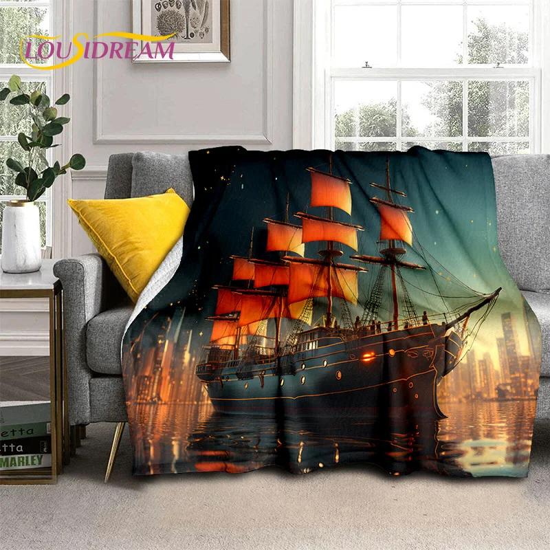Ancient Pirate Ship Boat,Barque,Sailboa Soft Flannel Blanket,Throw Blanket Comfortable Blanket for Picnic Beds Sofa Home Bedroom
