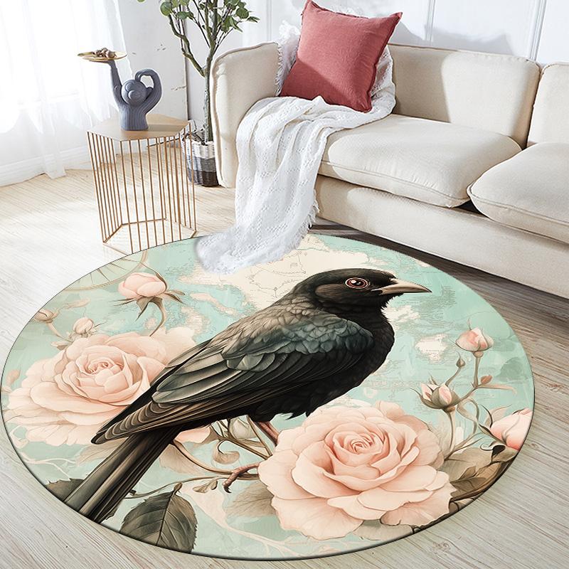 Karten Vogel,Runder Teppich,Teppich für Wohnzimmer Schlafzimmer Sofa Spielzimmer Dekor,Rutschfeste Fußmatte