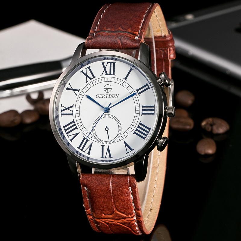 Belt Single Eye Fashion Blue Pointer Casual Simple Roman Scale Men S Watch коричневый