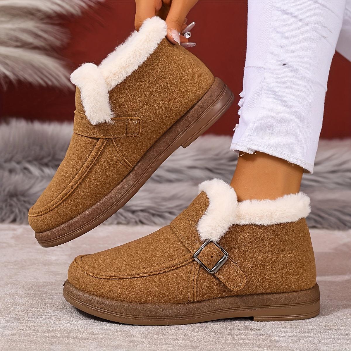 

Women s Winter Boots - Slip-On Warm Shoes with Cushioned Insole, Brown & Fluffy Interior Lining - Non-Slip PVC Outsole for Cold Weather Size 35