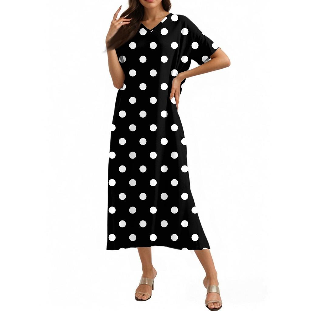 Fashion Women's Summer V-Neck Short Sleeve Vintage Floral Print Beach Dress