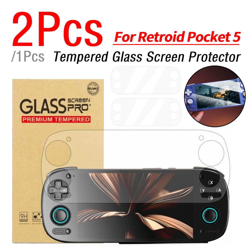 1/2Pcs For Retroid Pocket 5 Tempered Glass Screen Protector Ultra-Clear 9H Game Console Screen Protective Films Game Accessories