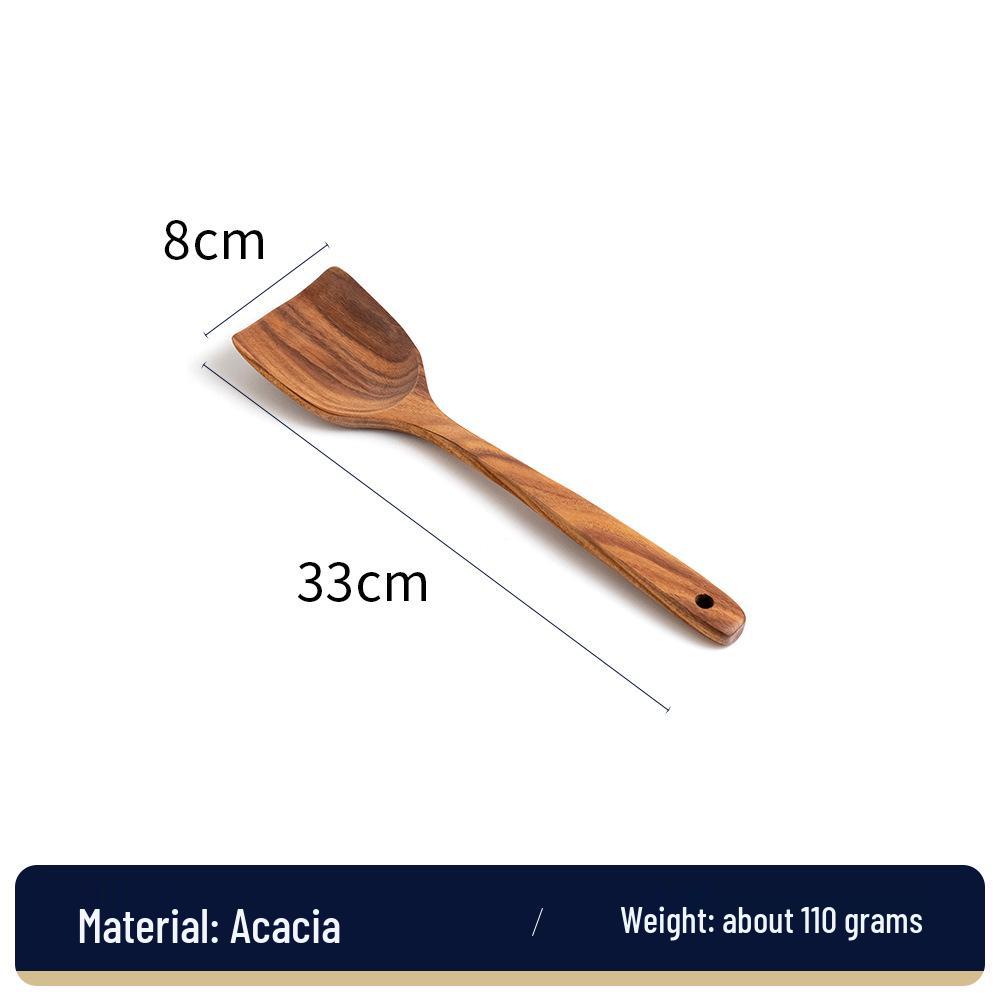 2023 Acacia Wood Long-Handle Non-stick Cooking Spatula & Ladle Set