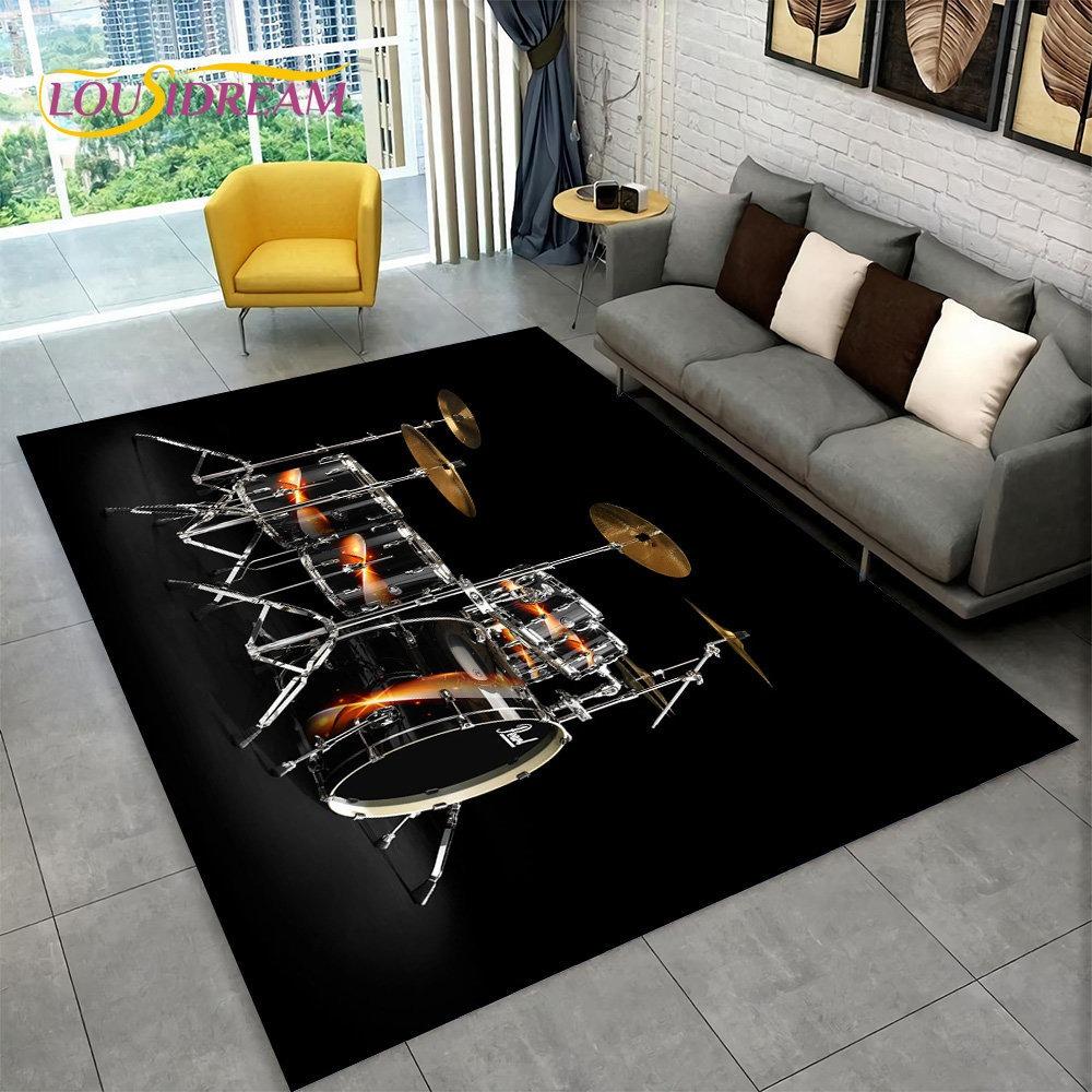 3D Drum Kit Music Instruments Area Large Carpet Rug for Home Living Room Bedroom Doormat DecorArea Rug Carpet Non-slip Floor Mat