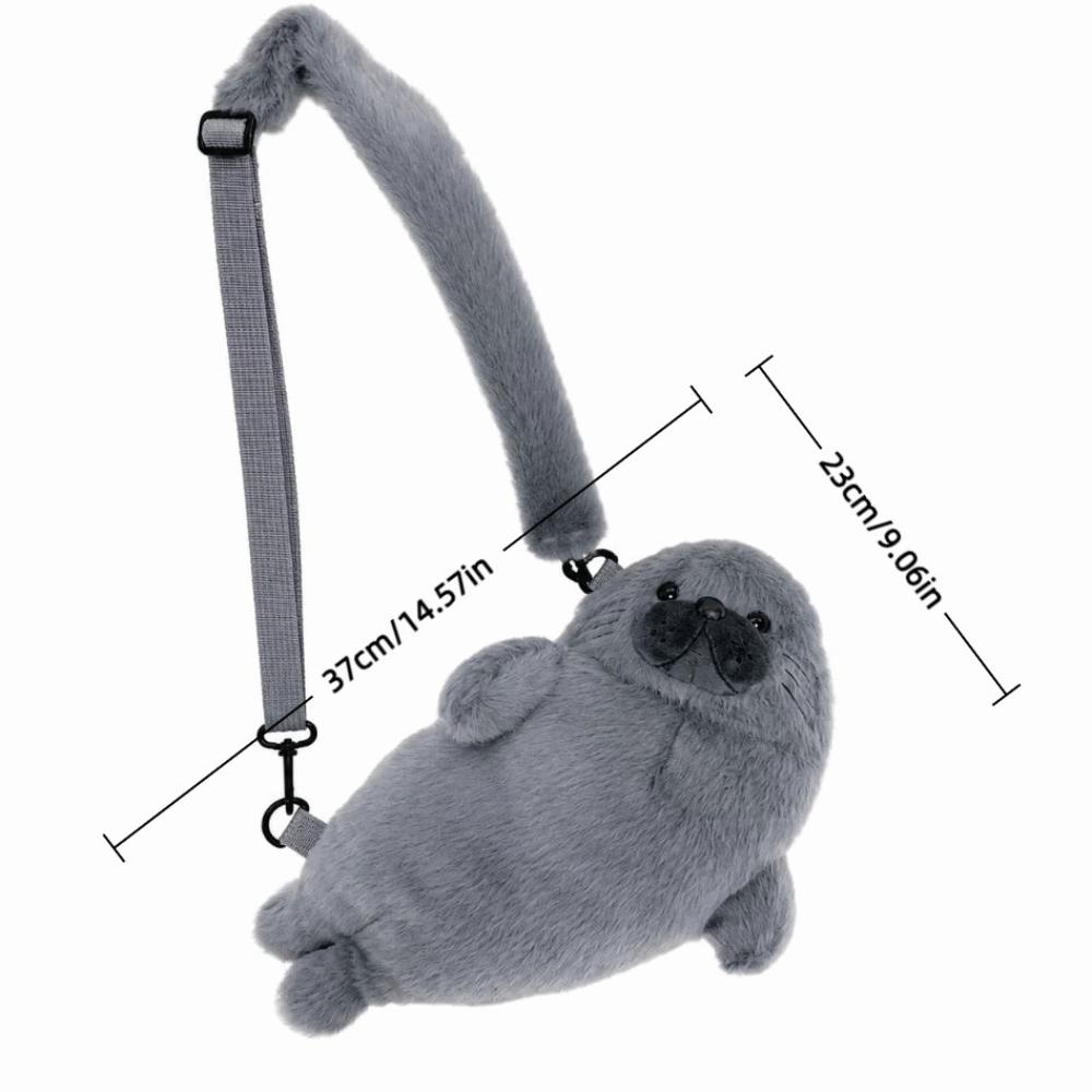 Soft Fluffy Cute Seal Shoulder Bag Lightweight Adjustable Straps Crossbody Bag Cartoon Fabric Handbag Women's Accessories
