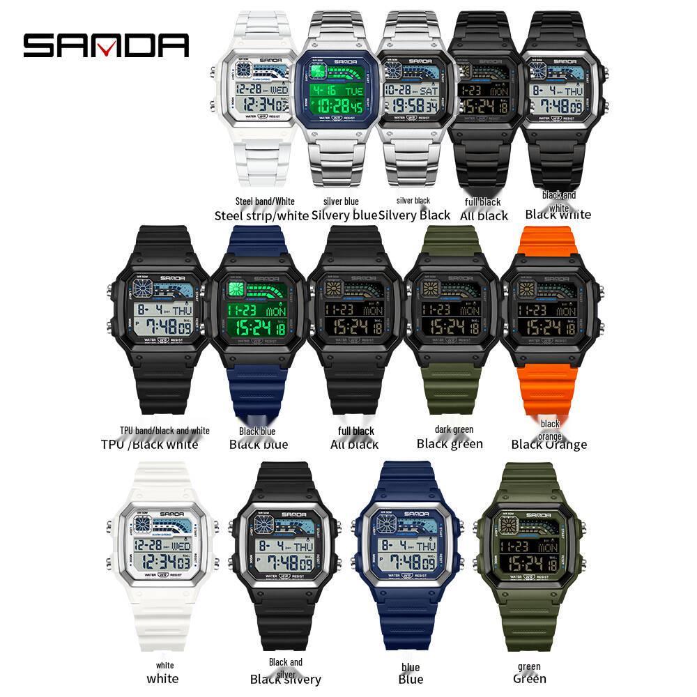 SANDA Square Multi-Function Digital Sports Watch: Waterproof, Luminous, Ideal for Students and Parties