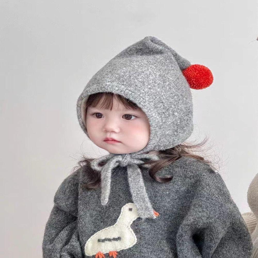 Adjustable Tie Straps Baby Winter Hat Thick Warm Pom Pom Bonnet New Toddler Bonnet  Baby Boys