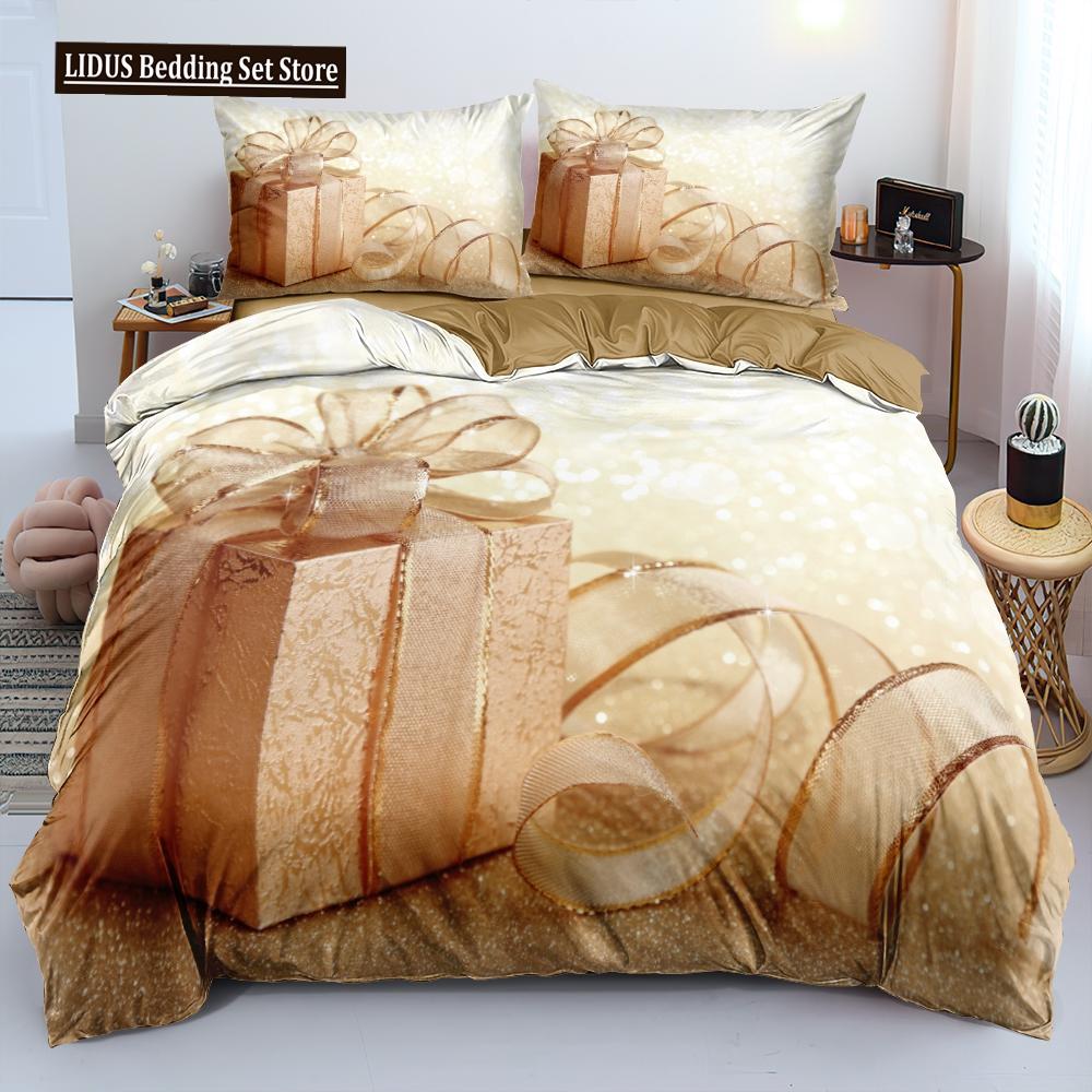 Set husă de plapumă și față de pernă 3D Crăciun Fericit(s) Set Huse Pilotă King/Queen/Double Seturi de Lenjerie de Pat 3D Mărime Queen 2/3 piese