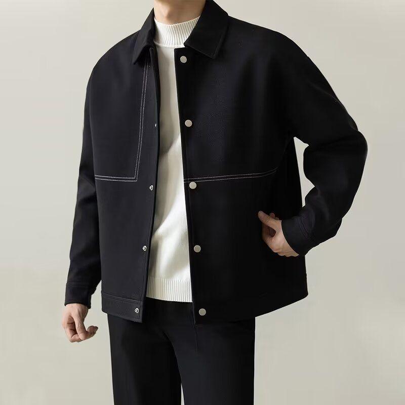 

Autumn/Winter Men s Woolen Casual Jacket - Trendy, Loose, Mature Street Style Overcoat 3XL чорний