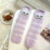Cute Women Thicken Floor Sock Cartoon Funny Eyes Plush Socks Winter Home Sleep Thermal Slipper Color Striped Mid-tube Socks