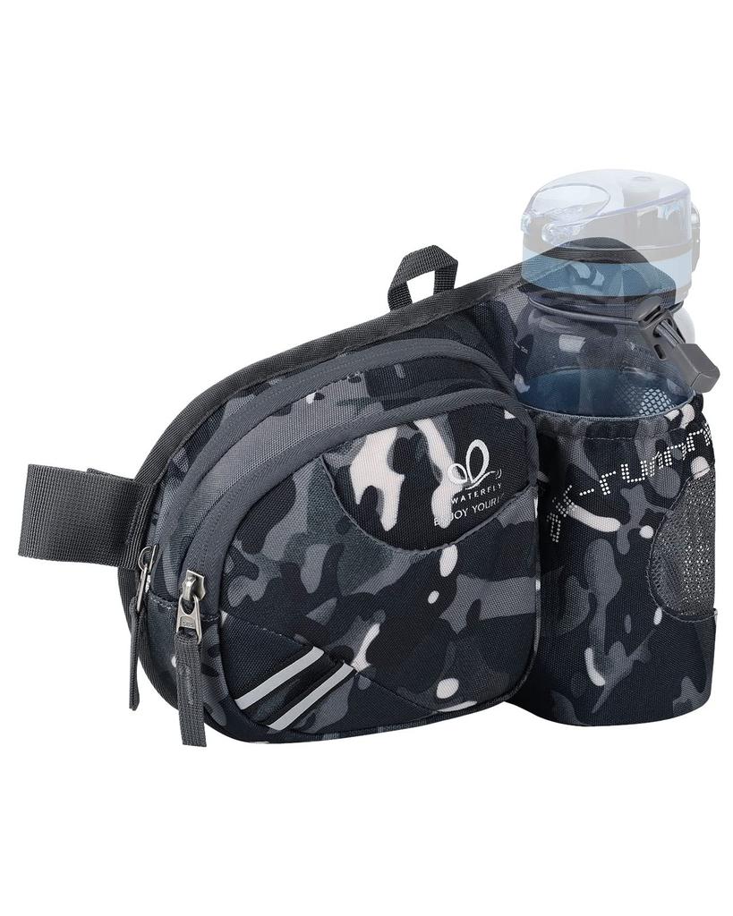 WATERFLY Waist Bag with Water Bottle Pouch for Outdoor Lightweight and Breathable for and Strolling Activities, Unisex, Running, Walking, Jogging,