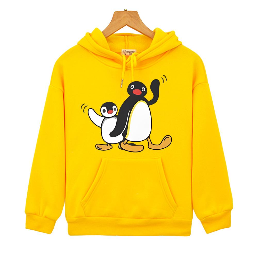 Cute Pingu Boys Girls Clothes Hooded Sets Autumn Sweatshirts Casual Fleece Pullovers Anime Hoodies Jacket Kids Streetwear Tops