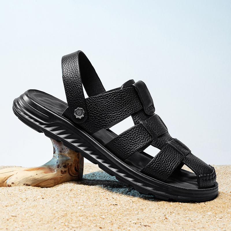 Fashion Summer Business Casual Shollow Out Shoes Men's Leather Outdoor Soft Sole Men Sandals Fashion Versatile Comfortable Soft Slippers