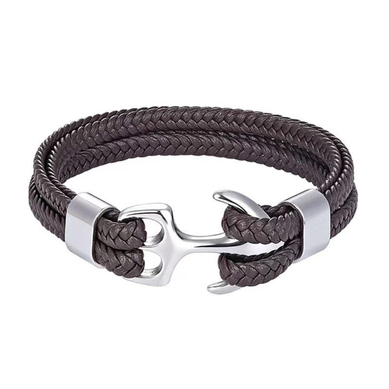 2026 Men's Anchor Bracelet Vintage Woven Leather Rope Multilayer Leather Bracelet
