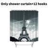Eiffel Tower Themed Polyester Shower Curtain With Urban Night Scene For Home Improvement