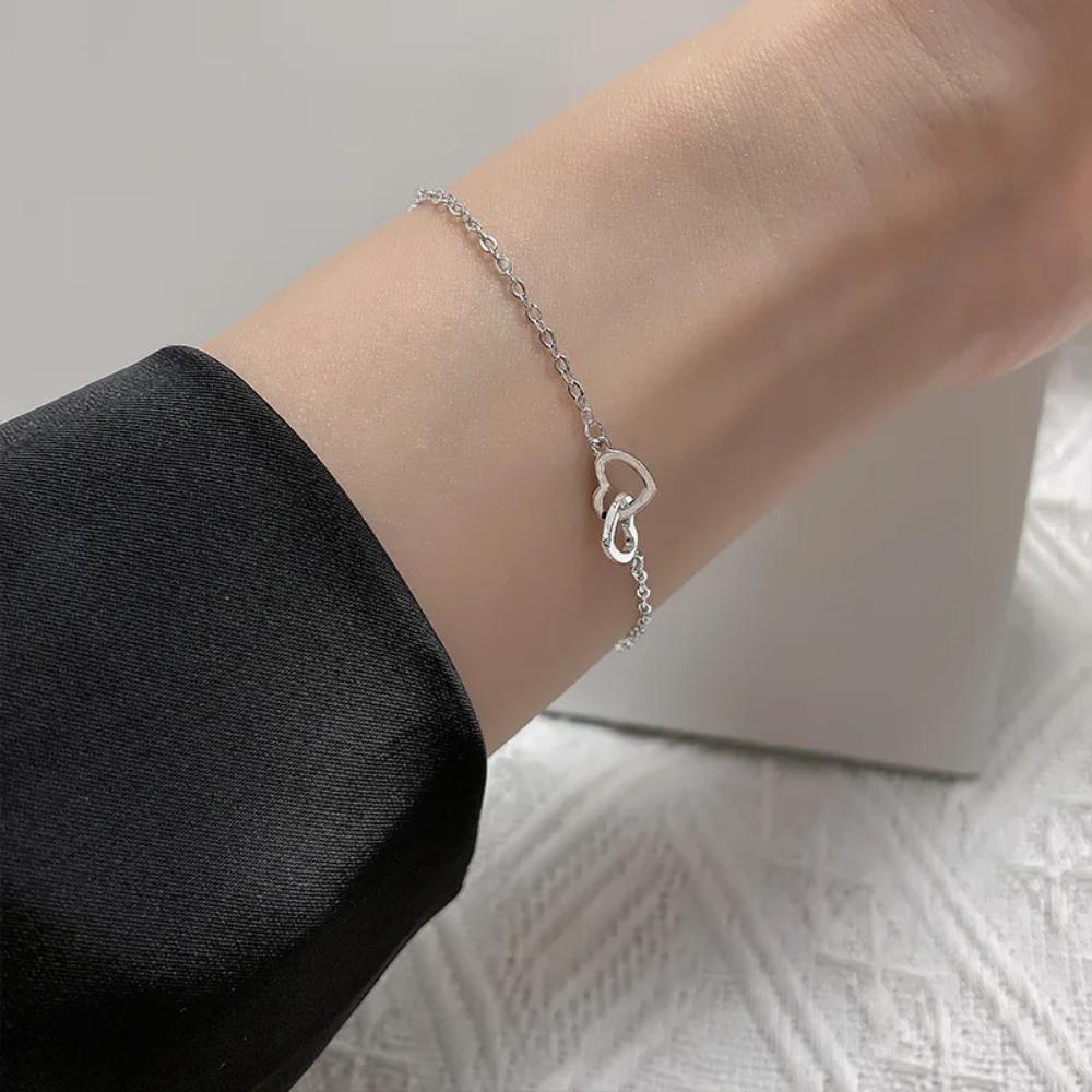 925 Silver Double Love Heart Hollow Beads Bracelet Adjustable Romantic Jewelry for Women Fashion Classic