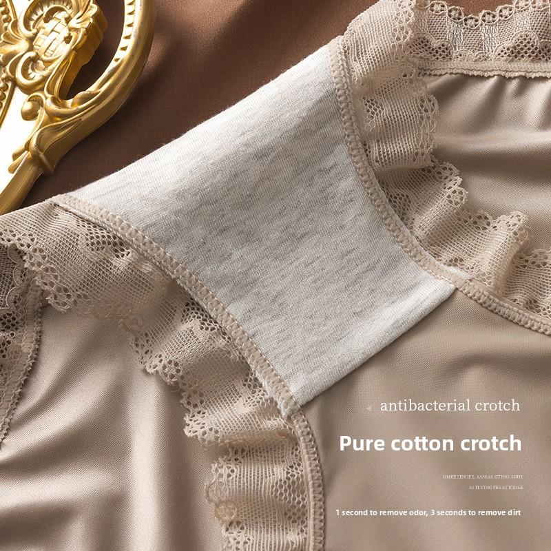 Tamanho Grande Feminino Verão Cetim Renda Sexy Borda Algodão Puro Virilha Sem Marca Cintura Alta Triângulo Calcinha