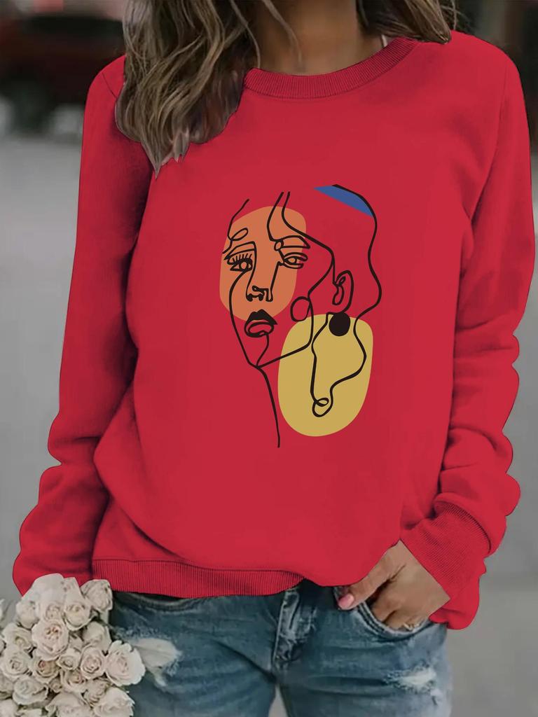 Women's Autumn Winter Casual Long-Sleeved Round Neck Printed Hoodie Sweatshirt