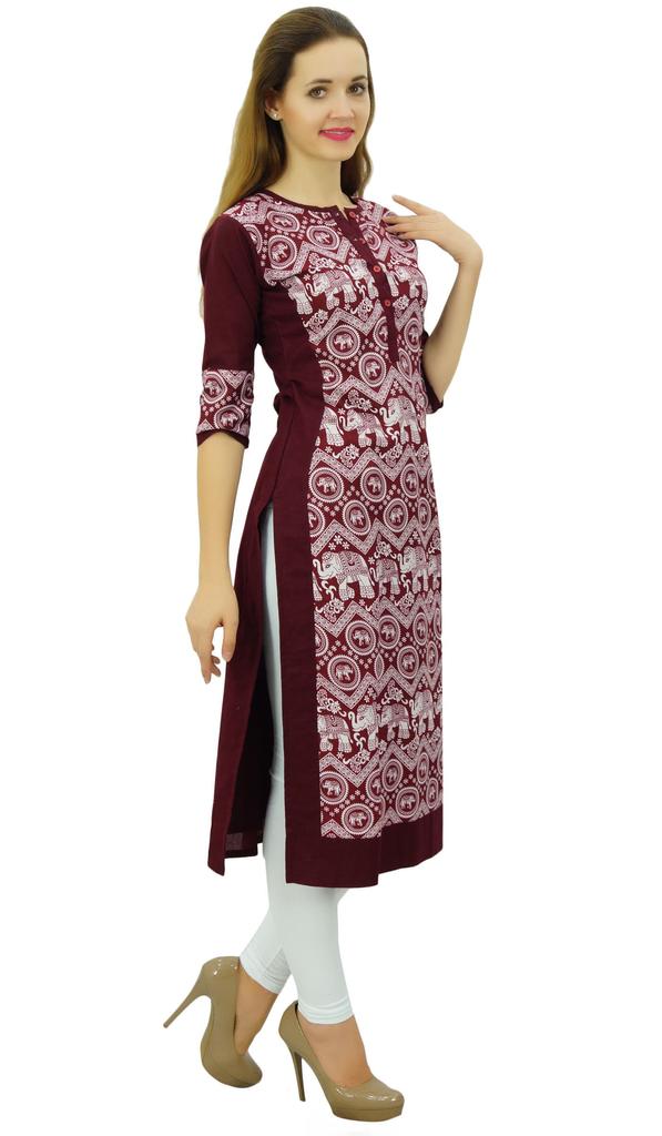 Phagun Women's Designer Straight Black Kurta 3 4 Sleeve Printed Casual