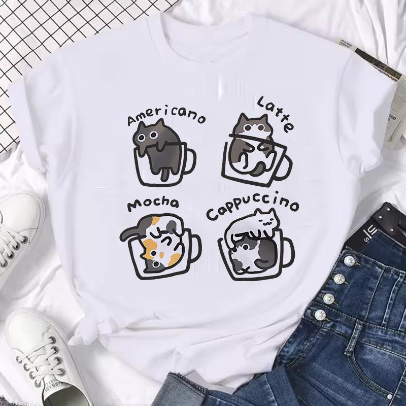 Women Unisex Graphic Tshirt Streetwear Harajuku Graphic Ulzzang Tshirt Funny Cute Cat Vintage Tee Shirt Aesthetic Y2k Tops FeUnisex