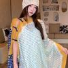 Small fresh green floral silk scarf women's summer travel buckle sunscreen large shawl beach towel thin yarn scarf scarf
