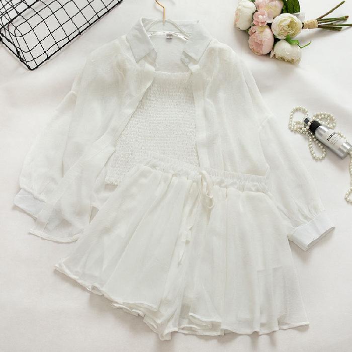 Suit Fashion Suit Women's Summer Three-piece Suspender Top Sunscreen Top Chiffon Jacket Women
