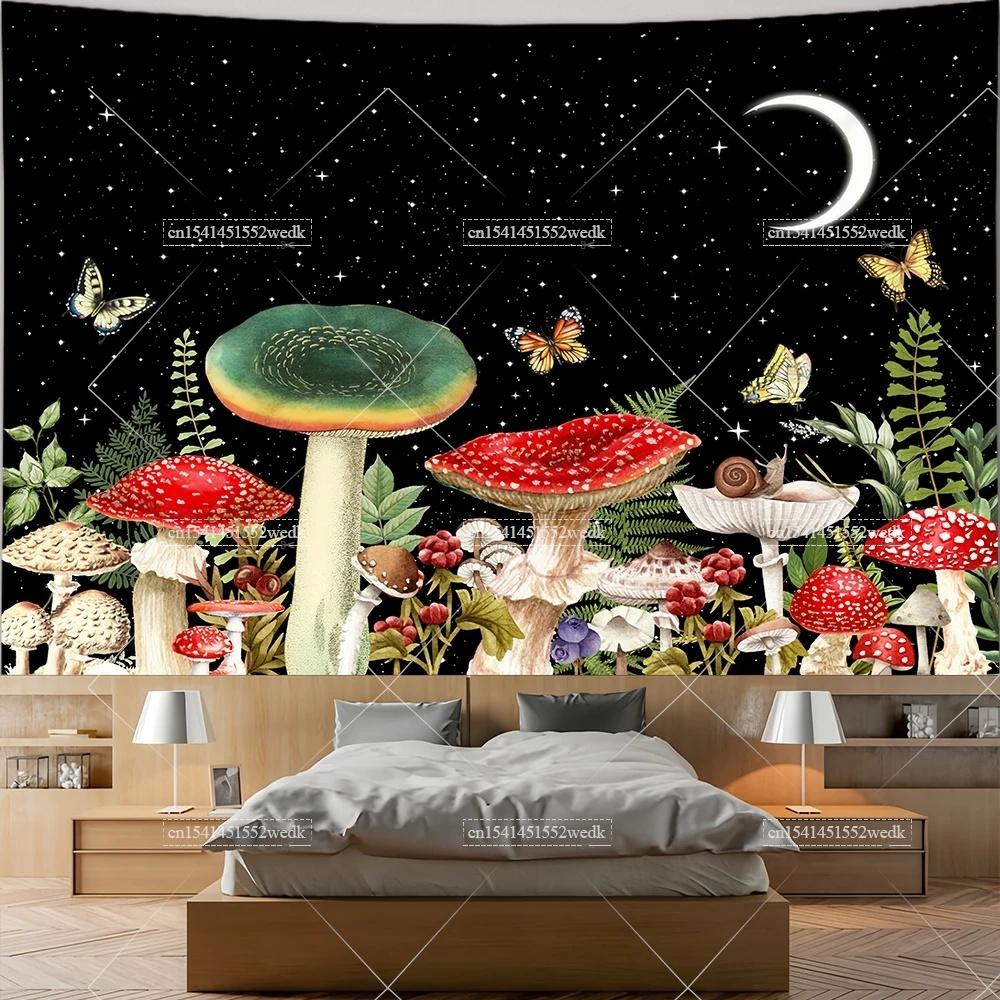 Mushroom Tapestry Moon Star Tapestries Butterfly Snail Frog Tapestrys Aesthetic Room Decor Starry Night Green Plant Tapastrys