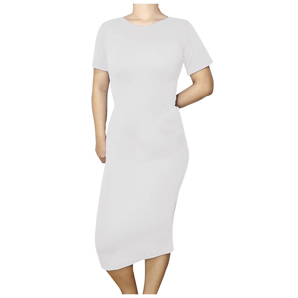 Women's Fashion Sexy  Solid Color Bag Hip Elasticity Short-sleeve Dress