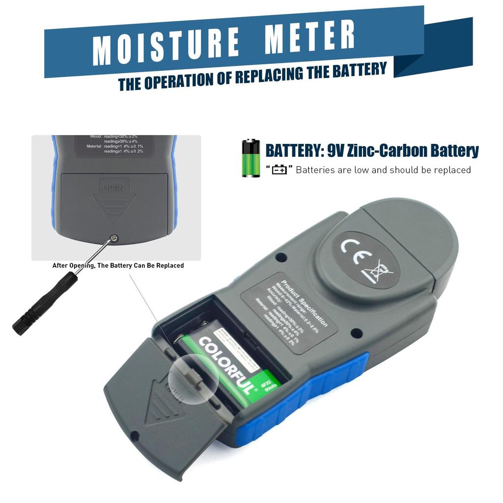 Precision Wood & Hardened Material Moisture Meter, 6%~42%/0.2%~2% Range, with Temp Sensor, LCD Backlight, Portable