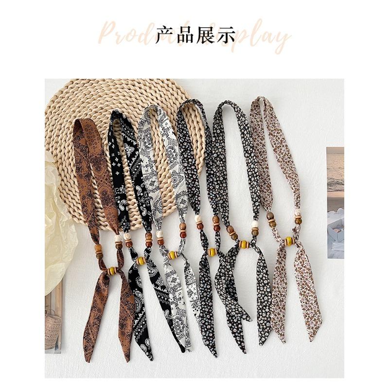 Korean Style Leopard Print Beaded Long Narrow Scarf For Women Summer
