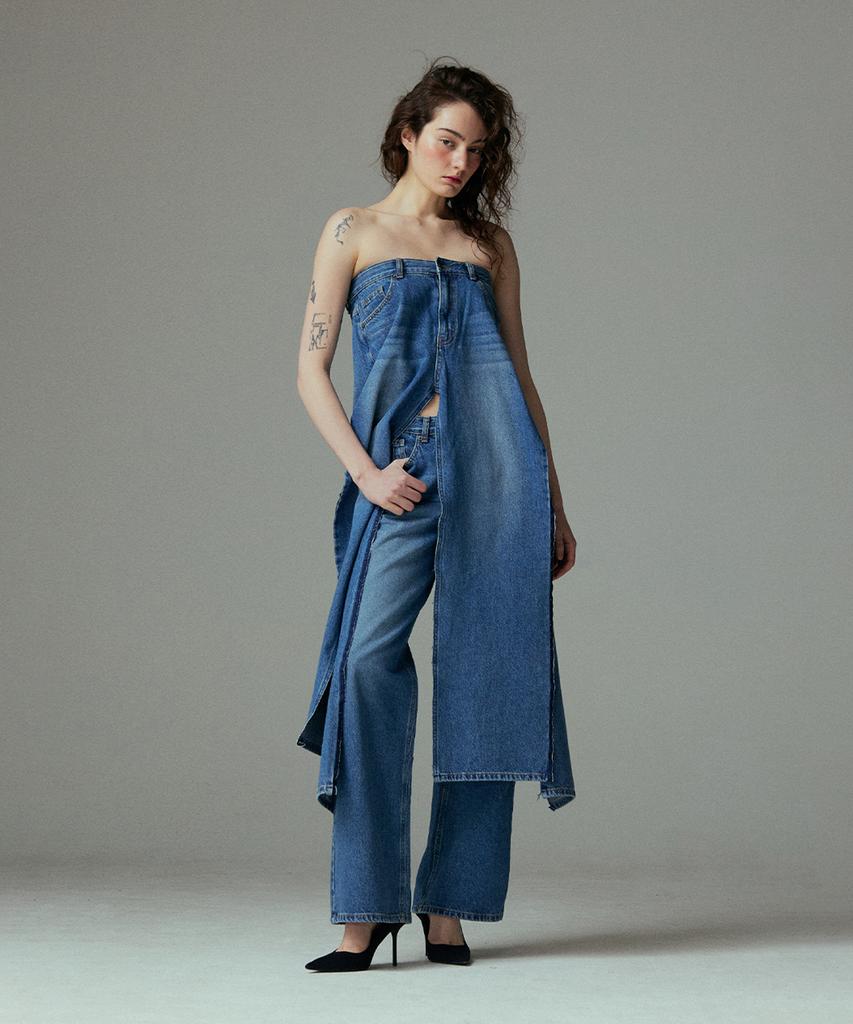 Meuameu Denim Pants Slit Top
