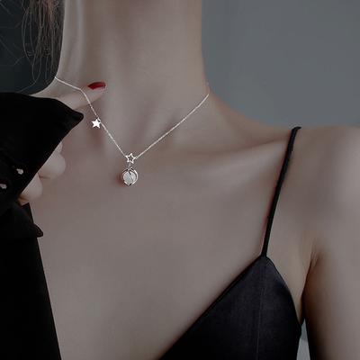 Design Moderno Colar Estrela de Opala Feminino Corrente Fina para Clavícula Pingente