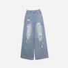 Womens Distressed Ripped Jeans Straight Leg Loose Fit High Street Style Denim Pants