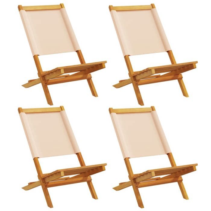 VidaXL Folding Garden Chairs Set of 4 Beige Fabric and Solid Wood, Garden Seat, Patio Chair, Dining Chair of 3214646