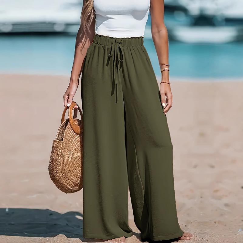 Pantalon décontracté et tendance pour femme, à jambes larges, ample, avec cordon de serrage, confortable, pour les quatre saisons