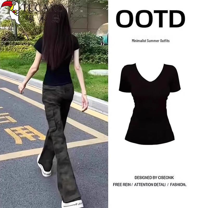 Woodpecker Women s V-Neck Short Sleeve T-Shirt L