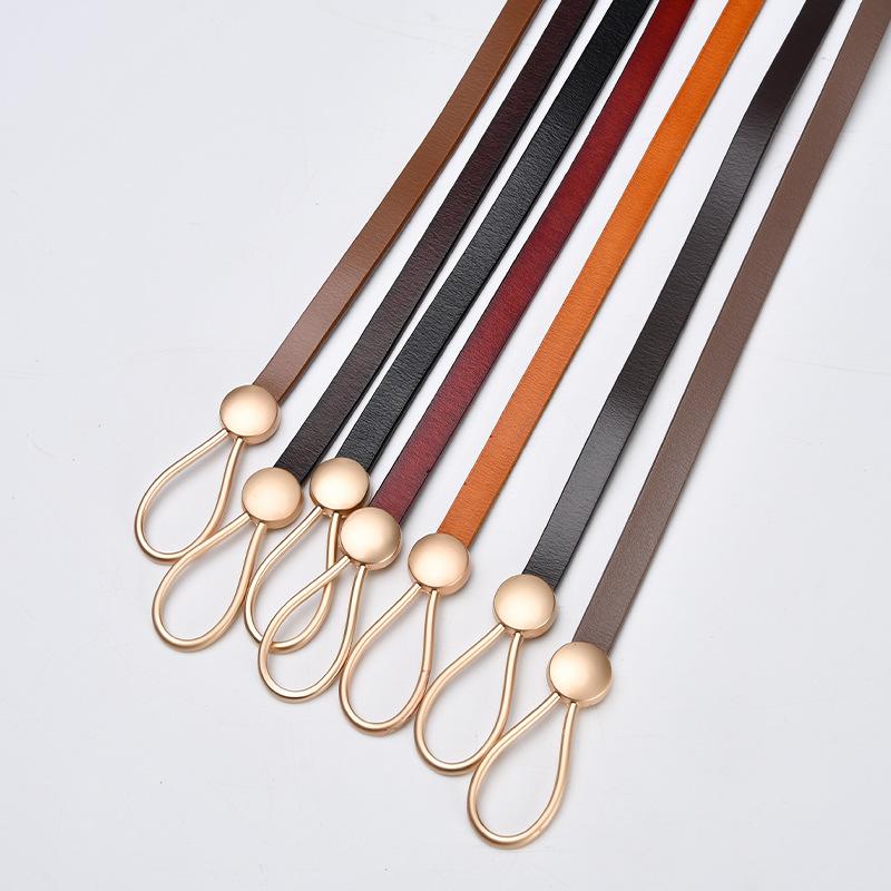 Four Seasons Available Cowhide Thin Belt Women'S Leather Versatile Knot Water Drop Buckle Decorative Belt Fashion Multi Color Belt