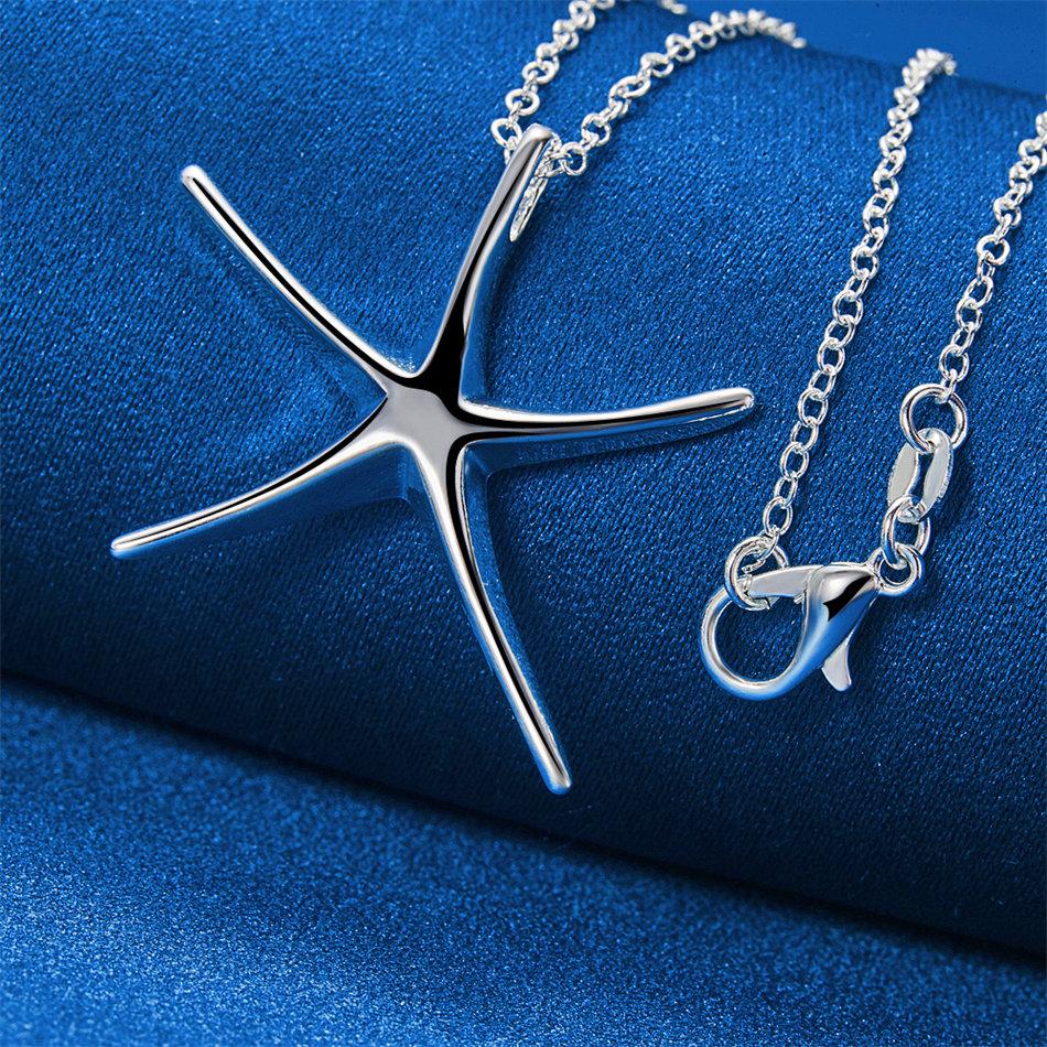 925 Sterling Silver 16-30 Inch Exquisite Starfish Pendant Necklace for Women's Fashion Jewelry Gifts, Wedding Accessories