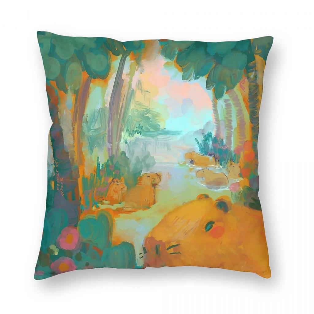 Capybara Square Pillowcase Polyester Linen Velvet Printed Zip Decor Pillow Case Home Cushion Cover