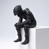 3D Printed Racing Style Seated Figurine Black Motorcyclist Art Statue  Desktop Decor