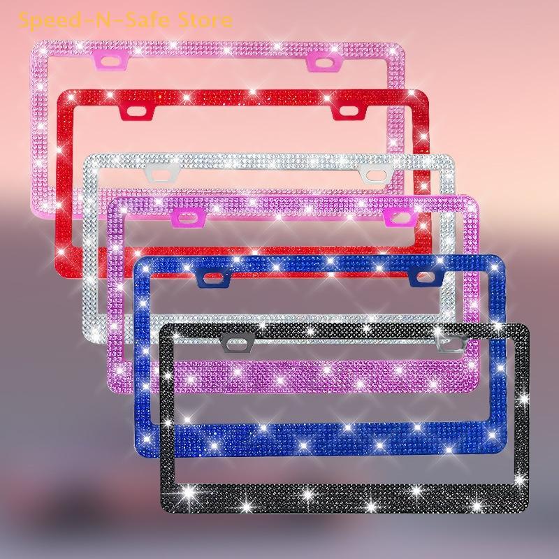 Elegant 31 X 16 Cm Rhinestone License Plate Frame – Premium Car Accessory For Women, Available In Single Or Double Piece Set